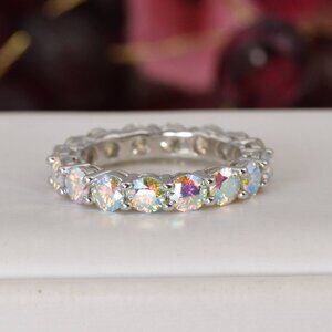 Moonstone Moissanite Ring Full Eternity Wedding Band Ring